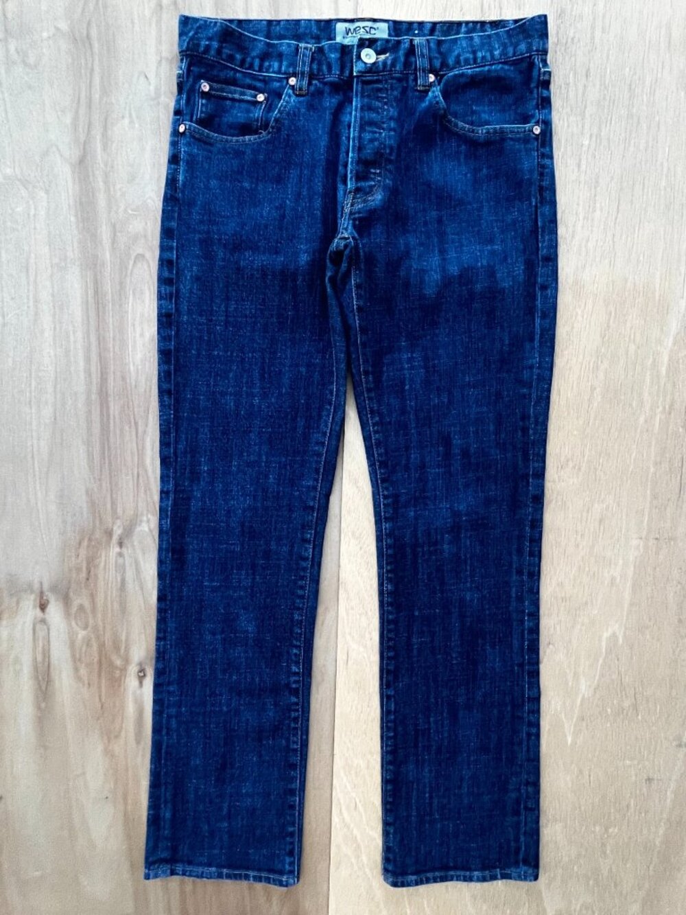 WESC SLIM STRAIGHT LEG JEANS MEN’S sz 32W x 31L Dark Wash Stretch Denim